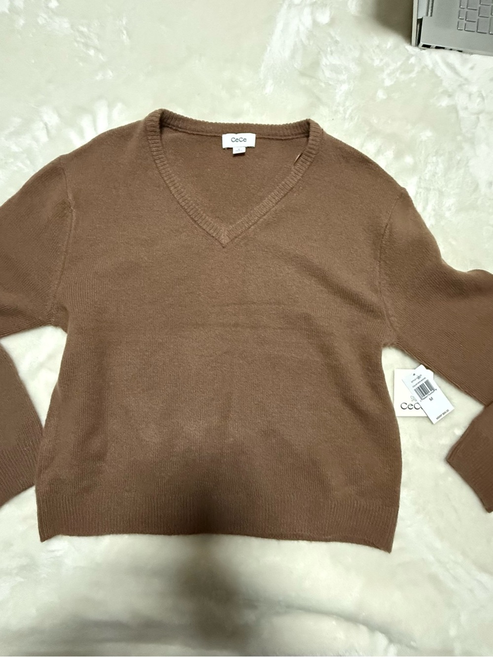 CeCe V-Neck Pullover Sweater in Chestnut Brown